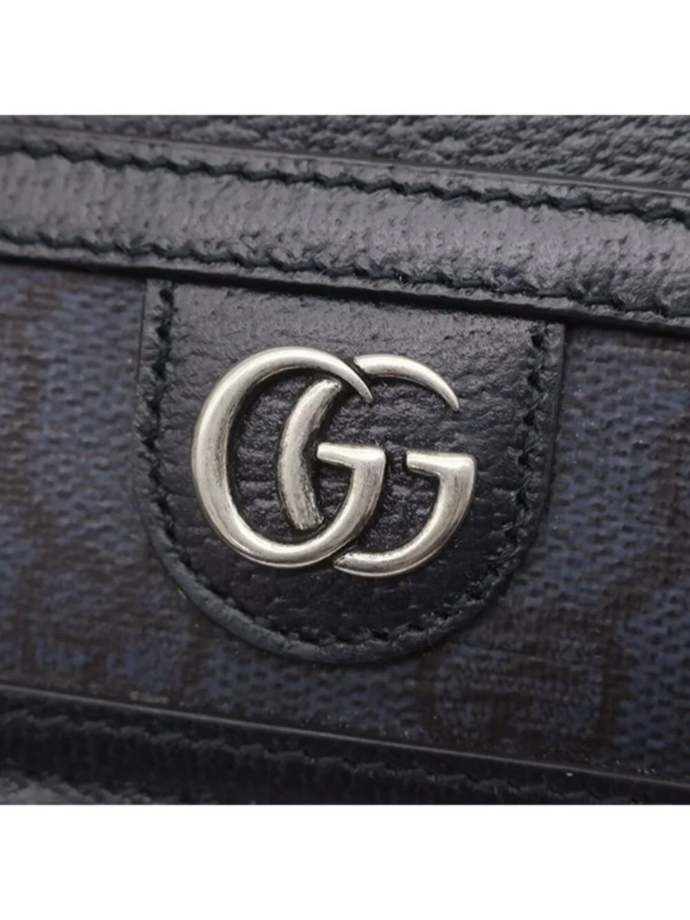 Gucci Card Case GG Supreme Canvas Leather Navy Blue Silver